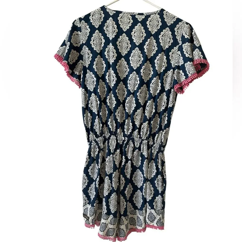 Matilda Jane Blue & White Graphic Romper w/ Pink Trim - Women’s Size S - Picture 3 of 4